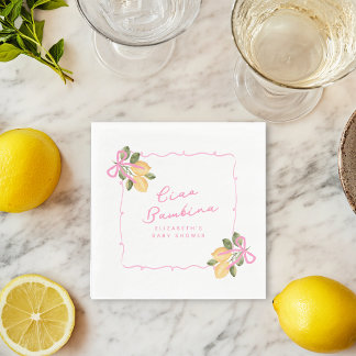 Ciao Bambina Pink Ribbon Yellow Lemon Baby Shower Pappersservett