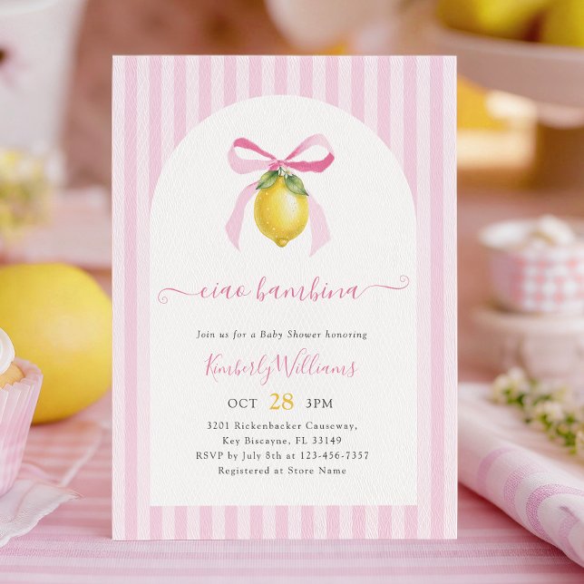 Ciao Bambina Rosa Citron Baby Shower Inbjudan (Skapare uppladdad)