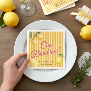 Ciao Bambina Rosa Skript Citron Baby Shower Servet Pappersservett