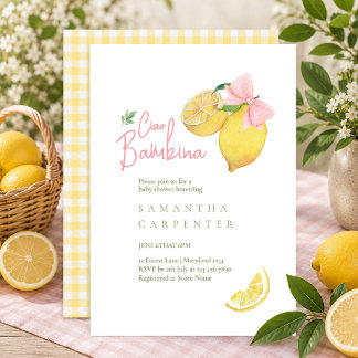 Ciao bambina rosa slinga lemon baby shower inbjudningar