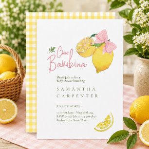 Ciao bambina rosa slinga lemon baby shower inbjudningar