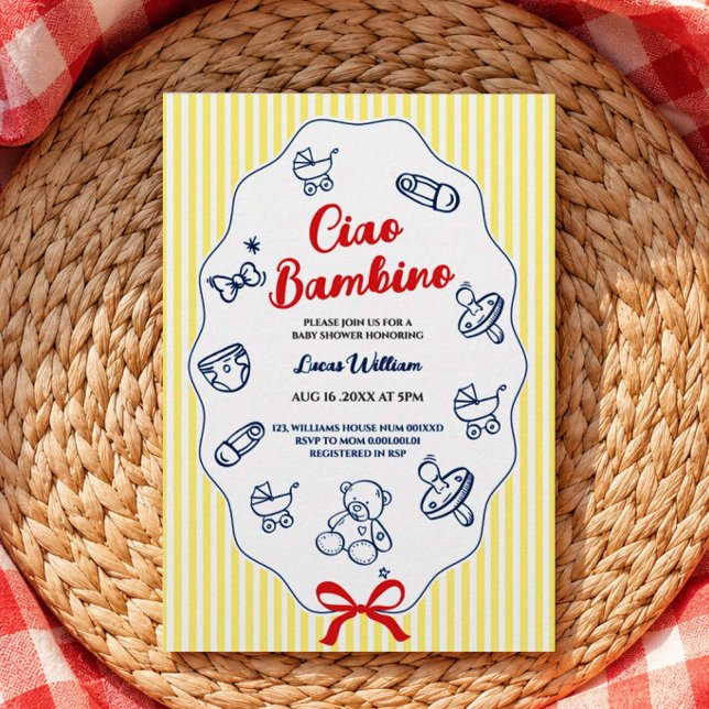 Ciao bambino gul baby shower inbjudan (Skapare uppladdad)