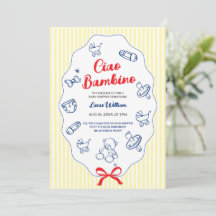Ciao bambino gul baby shower inbjudan