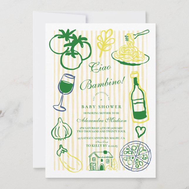 Ciao Bambino Gult Rand Baby Shower Inbjudningar (Framsida)