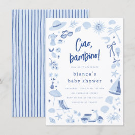 Ciao Bambino Italian Blue Boy Baby Shower Inbjudningar
