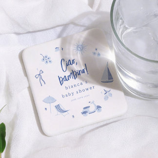 Ciao Bambino Italian Blue Boy Baby Shower Underlägg Papper Kvadrat