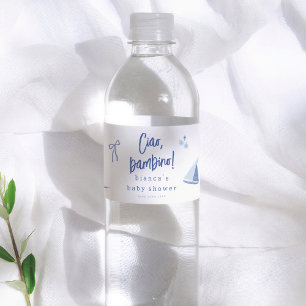 Ciao Bambino italiensk blå pojke baby shower Vattenflaskor Etikett