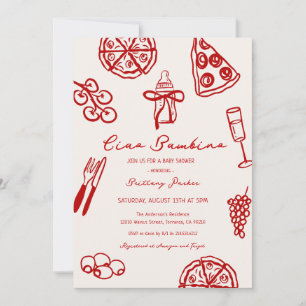Ciao Bambino Italienska Pizza Tematisk Baby Shower Inbjudningar