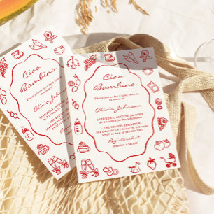 Ciao Bambino Italienskt Illustrated Baby Shower Inbjudningar
