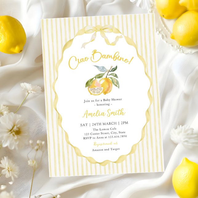 Ciao Bambino Lemon Citrus-ränder Barnkalas Inbjudningar (Skapare uppladdad)