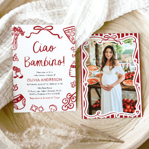 Ciao Bambino Whimsical Italiana Pizza Baby Shower Inbjudningar