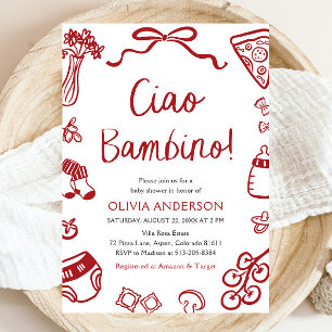 Ciao Bambino Whimsical Italiana Pizza Baby Shower Inbjudningar