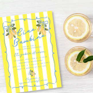 Ciao Bambino Yellow Stripe Blue Lemon Baby Shower Inbjudningar