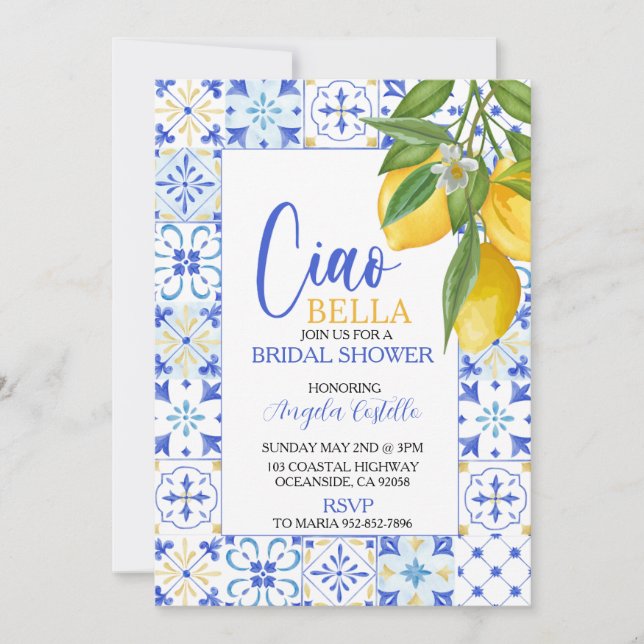 Ciao Bella Amalfi Coast Citron bröllopsdusch Inbjudningar (Framsida)