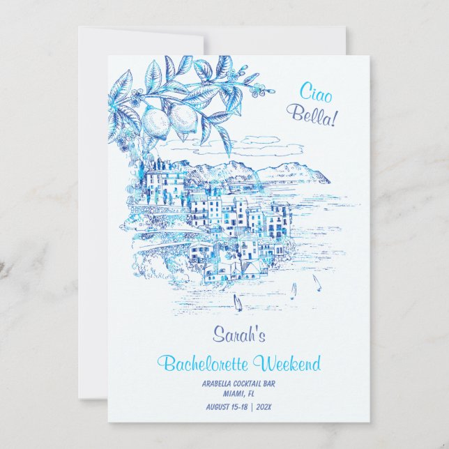 Ciao Bella Bachelorette Itinerary Template Inbjudningar (Framsida)