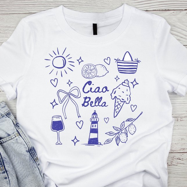 Ciao Bella Blue Coquette Bow Italian Summer T Shirt (Skapare uppladdad)
