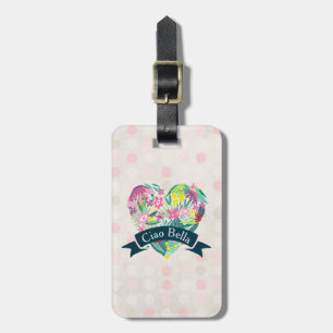 Ciao Bella Cute Blommigt Heart med Tropiska blommo Bagagebricka