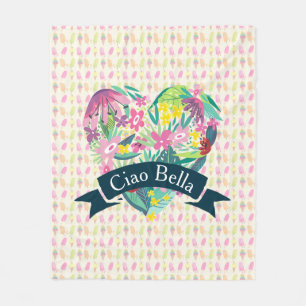Ciao Bella Cute Blommigt Heart med Tropiska blommo Fleecefilt