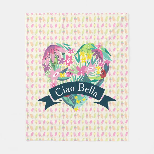 Ciao Bella Cute Blommigt Heart med Tropiska blommo Fleecefilt (Framsidan)