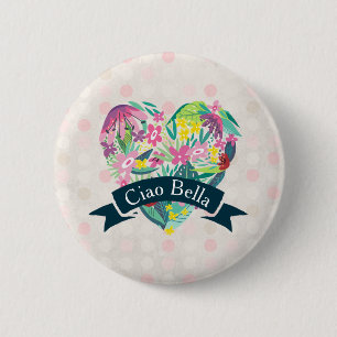 Ciao Bella Cute Blommigt Heart med Tropiska blommo Knapp
