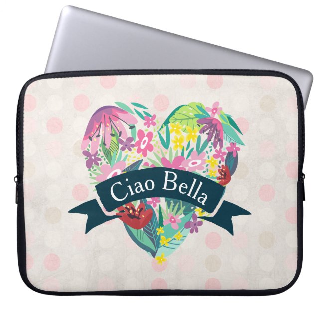 Ciao Bella Cute Blommigt Heart med Tropiska blommo Laptop Fodral (Framsidan)