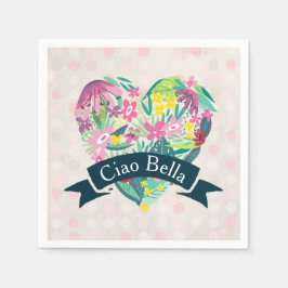 Ciao Bella Cute Blommigt Heart med Tropiska blommo Pappersservett