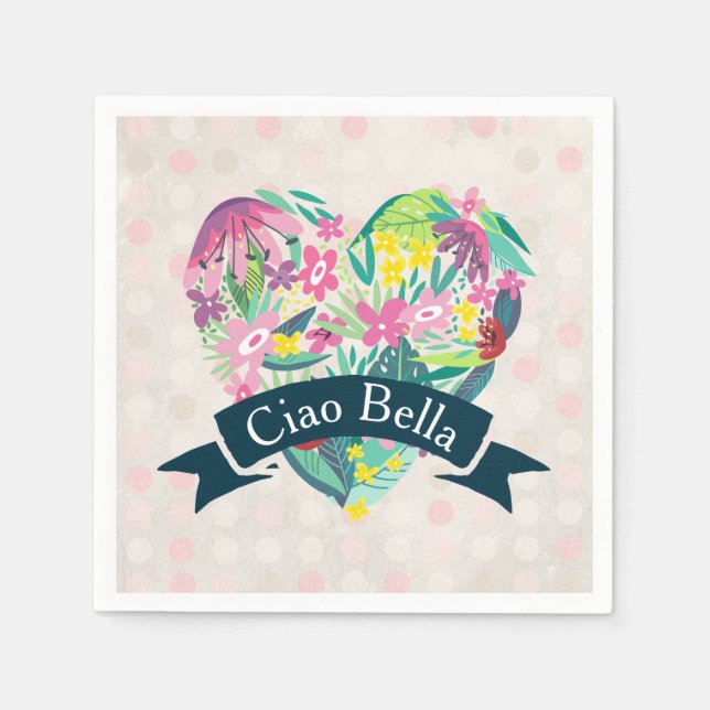 Ciao Bella Cute Blommigt Heart med Tropiska blommo Pappersservett (Framsidan)