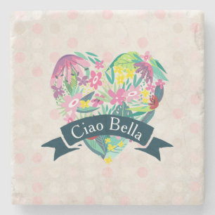 Ciao Bella Cute Blommigt Heart med Tropiska blommo Stenunderlägg