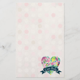 Ciao Bella Cute Blommigt Heart på Rosa Circles Brevpapper