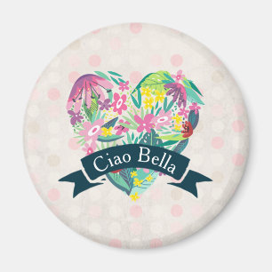 Ciao Bella Cute Blommigt Heart på Rosa Circles Magnet