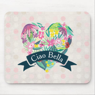 Ciao Bella Cute Blommigt Heart på Rosa Circles Musmatta