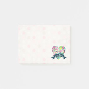 Ciao Bella Cute Blommigt Heart på Rosa Circles Post-it Block