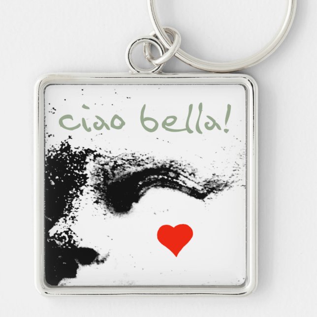ciao bella! fyrkantig silverfärgad nyckelring (Framsidan)