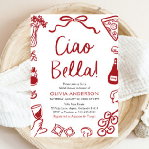 Ciao Bella Hand plockade Italia Pizza Möhippa Inbjudningar
