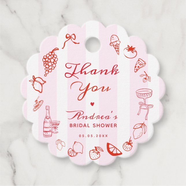 Ciao Bella Handritad Bröllopsdusch Tackkort Gåvor Etiketter (Framsida)