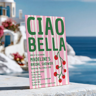 Ciao Bella Italiensk Retro Randig Rosa Bröllopsfes Inbjudningar