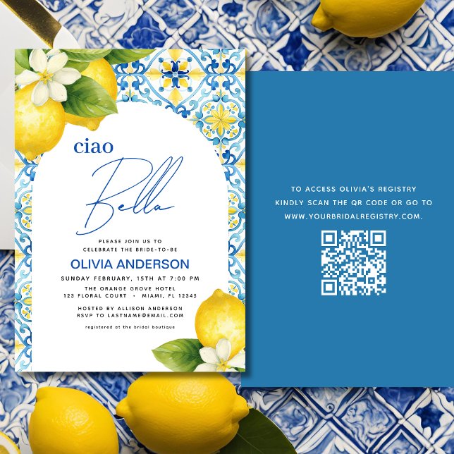 Ciao Bella Italienska Lemon QR Code Möhippa Inbjudningar (Skapare uppladdad)