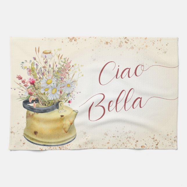 Ciao Bella Italienska Wildblomme Land Cottage Chic Kökshandduk (Horisontell)