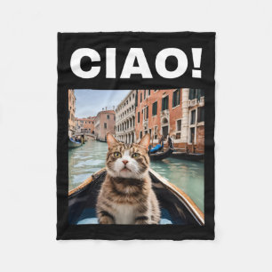 Ciao Funny Gondolier Cat på en venetian Gondola Fleecefilt