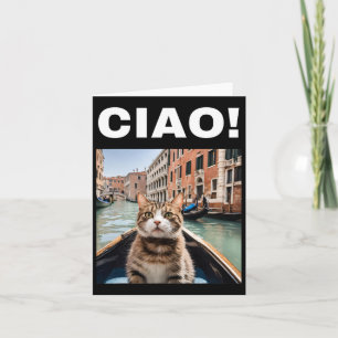Ciao Funny Gondolier Cat på en venetian Gondola Kort