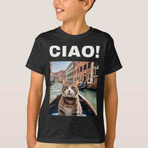 Ciao Funny Gondolier Cat på en venetian Gondola T Shirt