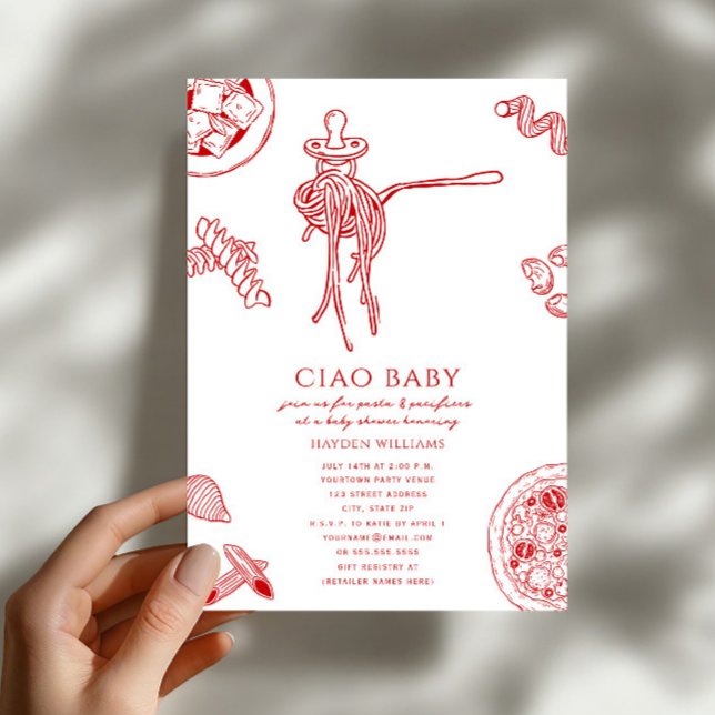 Ciao Pasta & Nappflaskor Italiensk Bebis Shower Inbjudningar (Skapare uppladdad)