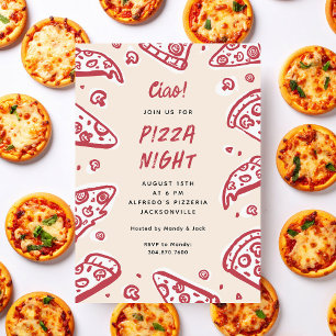 Ciao röd handritad pizza nattfest inbjudningar