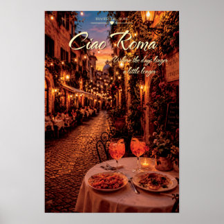 Ciao Roma Trastevere Natt Café Aperol Scenisk Kons Poster