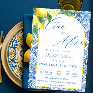 Ciao till Miss Lemon Blue Tiles Italien Möhippa Inbjudningar