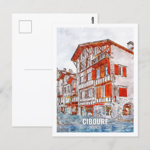 Ciboure Frankrike Travel Ställe Watercolor Vykort