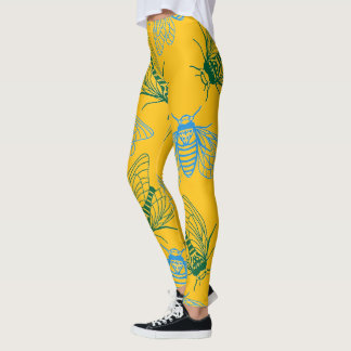 Cicada Botanisk Illustrationsmönster Gult Leggings
