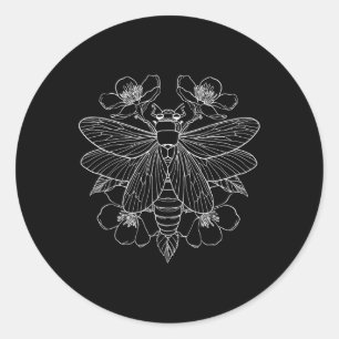 Cicada Flowers Insekt Kryp Vintage Tatto Artist En Runt Klistermärke