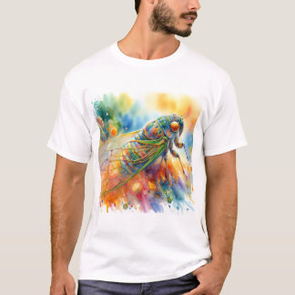 Cicada in Colorful Serenity AREF575 - Watercolor T Shirt
