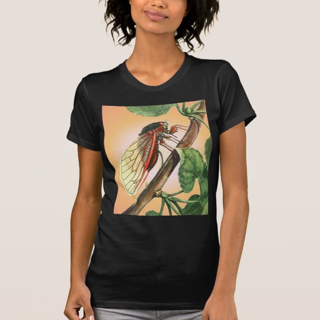 Cicada Insekt Illustration Art T-shirt (Framsida)